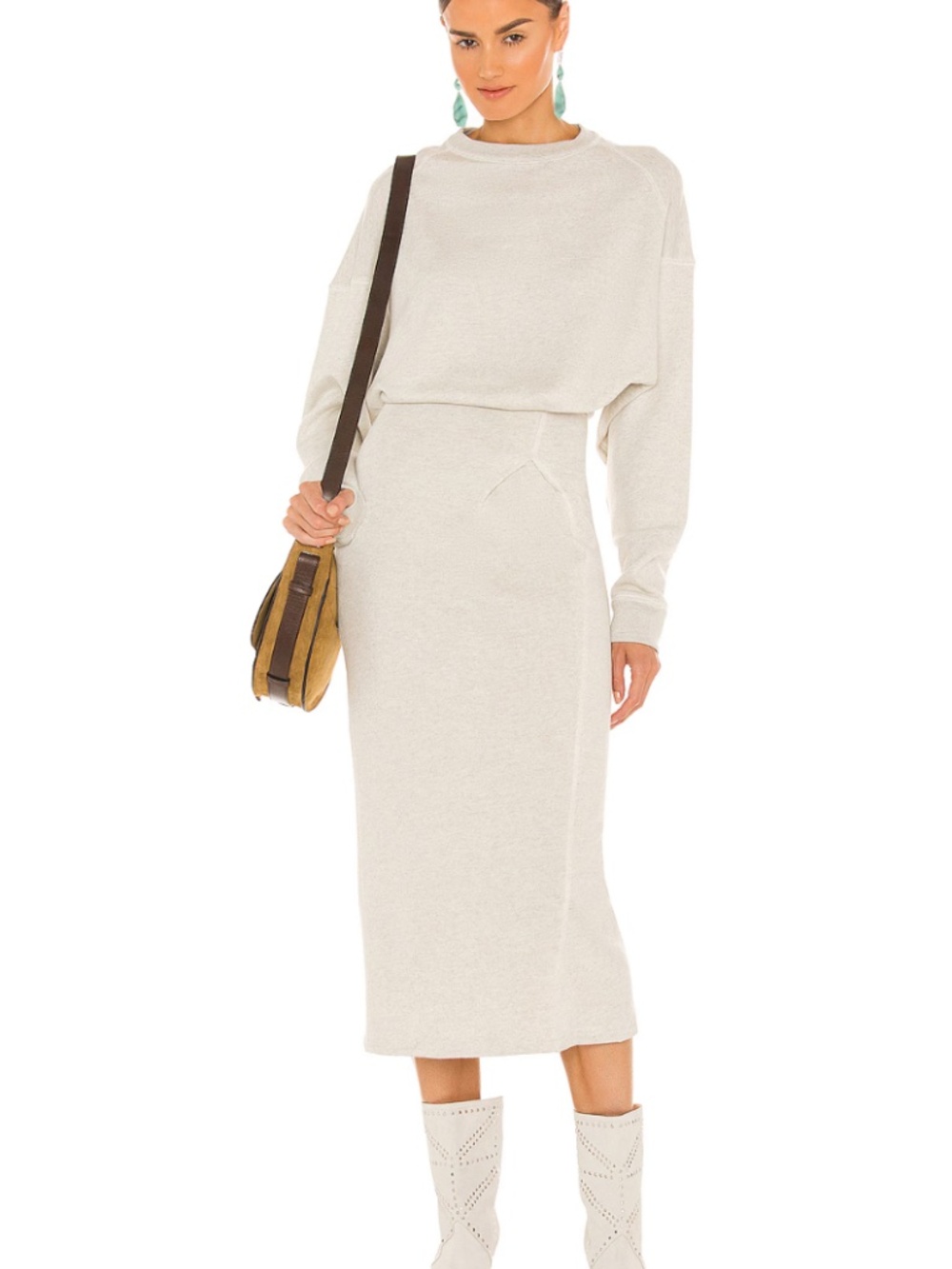 ISABEL MARANT ÉTOILE Meg Midi Dress Cotton Blend Sweatshirt Ecru Grey  34 US 2